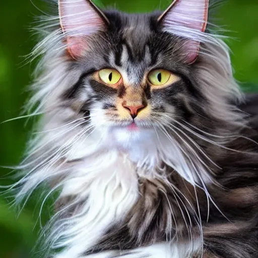 Prompt: A Maine Coon Cat wearing a golden necklace with diamonds