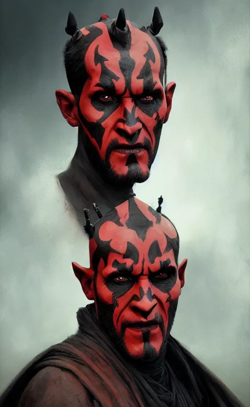 Image similar to Portrait of a Darth maul, male, detailed face, fantasy, highly detailed, cinematic lighting, digital art painting by greg rutkowski