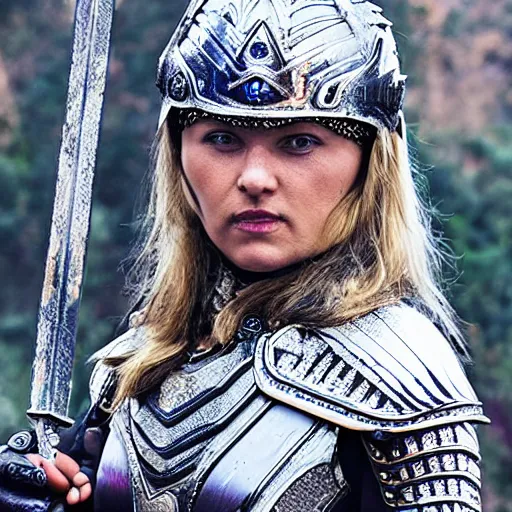 Image similar to photo of female warrior with sapphire encrusted armour