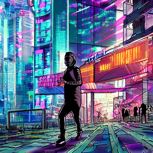 Image similar to people running away from crypto scared, cyberpunk art