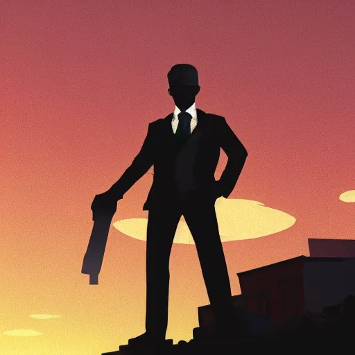 Image similar to mob boss. sunset background, concept art, 4k