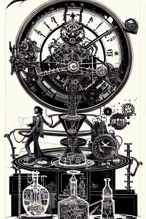 Prompt: a majestic steampunk alchemists weighing scale, furniture, high details, bold line art, by vincent di fate and joe fenton, inking, etching, screen print, masterpiece, trending on artstation, sharp, high contrast, hyper - detailed,, hd, 4 k, 8 k