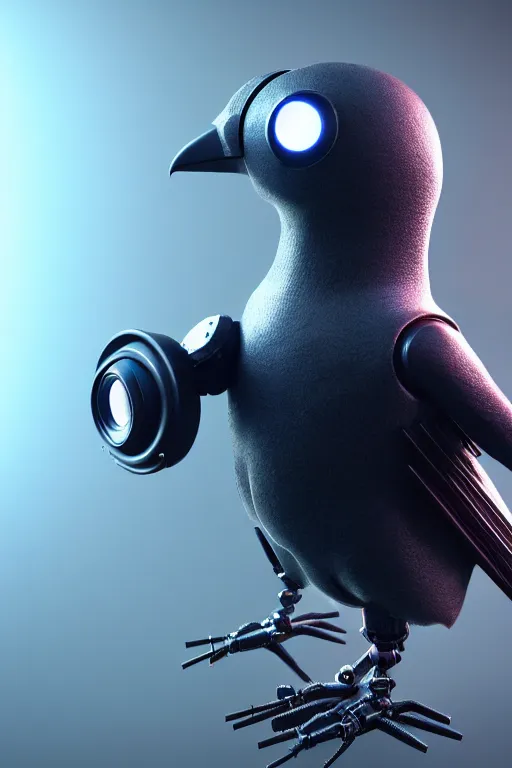 Image similar to high quality 3 d render very cute cyborg crow! incorporated speakers!, cyberpunk highly detailed, unreal engine cinematic smooth, in the style of blade runner & detective pikachu, hannah yata charlie immer, moody light, low angle, uhd 8 k, sharp focus