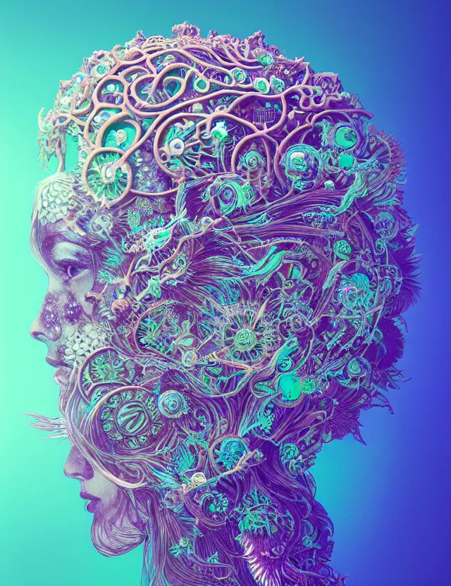 Image similar to symmetrical, centered, goddess close-up portrait wigh crown made of skulls. phoenix betta fish, phoenix, bioluminiscent creature, super intricate ornaments artwork by Tooth Wu and wlop and beeple and Dan Flavin and Daniel Buren and greg rutkowski