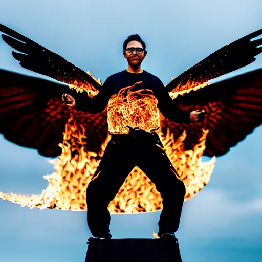 Image similar to photo of a man with flaming black wing