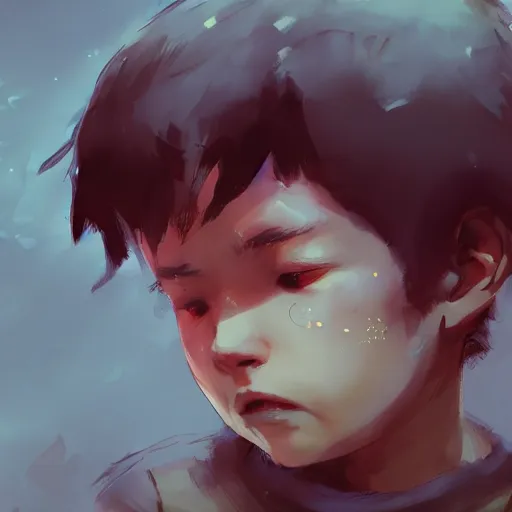 Prompt: a young boy a boy crying because he is in love, cinematic lighting, dramatic atmosphere, by dustin nguyen, akihiko yoshida, greg tocchini, greg rutkowski, cliff chiang, 4 k resolution, trending on artstation