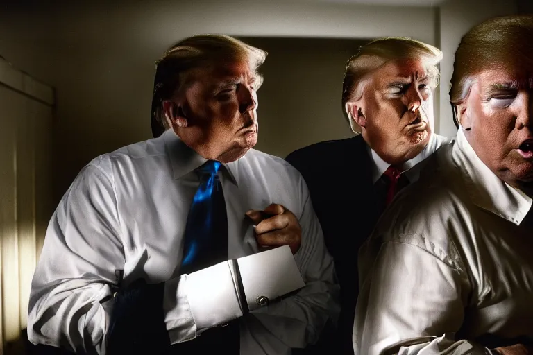 Image similar to Still of donald trump and alex jones in jail, photograph, natural light, sharp, detailed face, magazine, press, photo, Steve McCurry, David Lazar, Canon, Nikon, focus