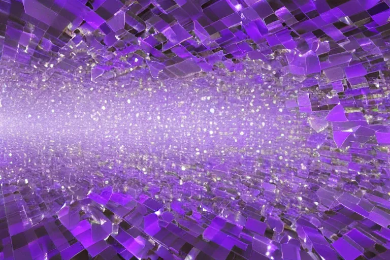 Prompt: rendering of large glass crystals, cool purple grey lighting, cgi, 3 d render, arnold renderer, pinterest, 3 d design, advertising visualization, widescreen, splash page