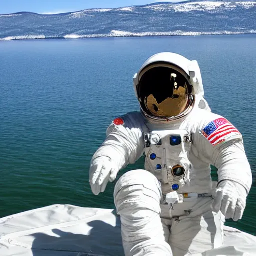 Prompt: an astronaut on Baikal lake