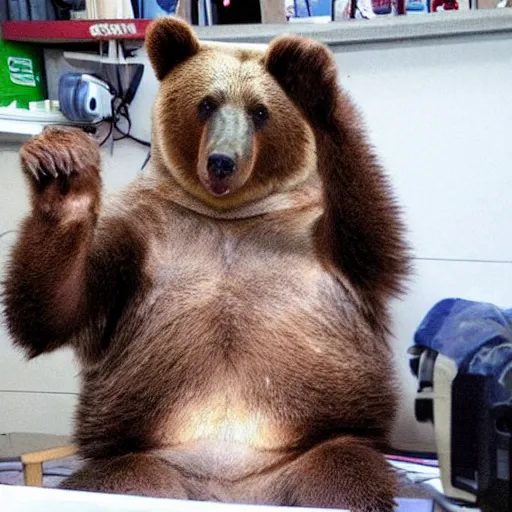 Prompt: a bear angry with the internet