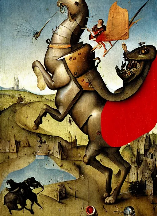 Image similar to st george and the dragon painted by hieronymus bosch, detailed digital art, trending on Artstation