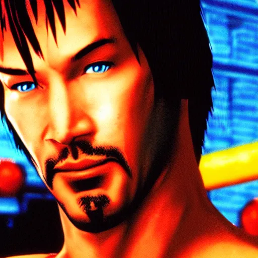 Image similar to portrait of keanu in double dragon video game splash screen