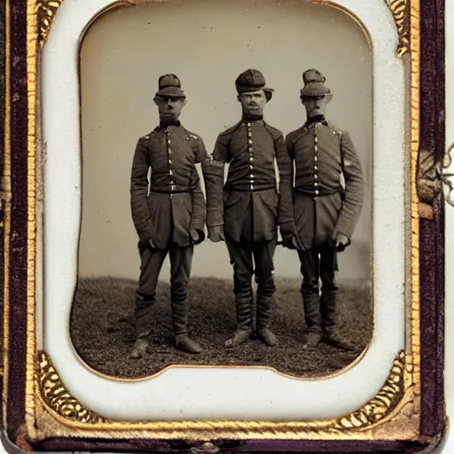 Prompt: Civil War daguerrotype of centaurs in military uniforms, photographed by Matthew Brady n-6