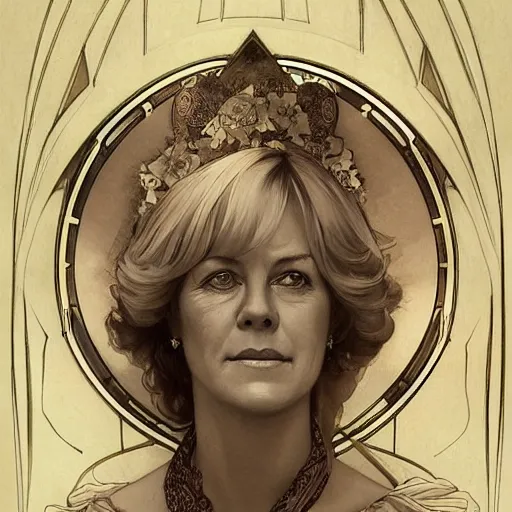 Image similar to amazing lifelike award winning pencil illustration of camilla Parker-Bowles trending on art station artgerm Greg rutkowski alphonse mucha j.c. Leyendecker cinematic