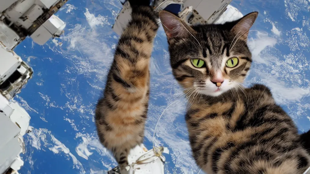 Image similar to Photo of a cat floating inside the ISS