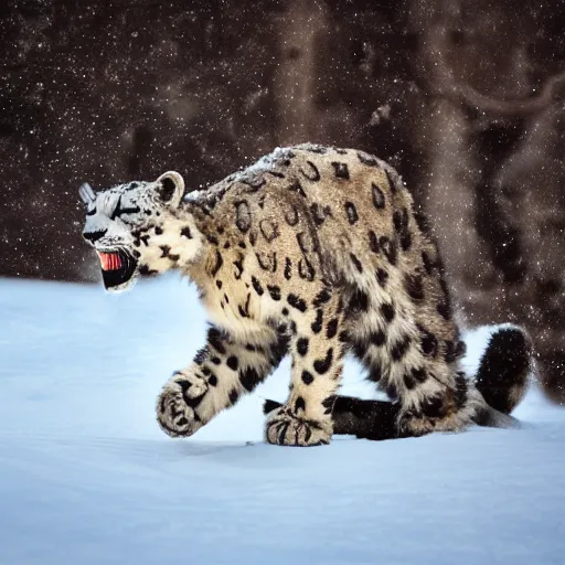 Image similar to Snow leopard vaping and doing vape tricks, iPhone photo