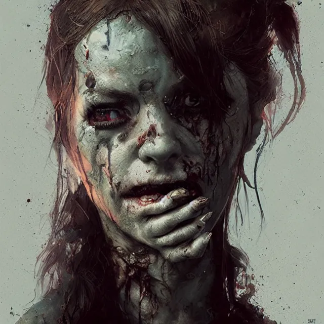 Image similar to hyper realistic photo portrait zombie woman cinematic, greg rutkowski, james gurney, mignola, craig mullins, brom