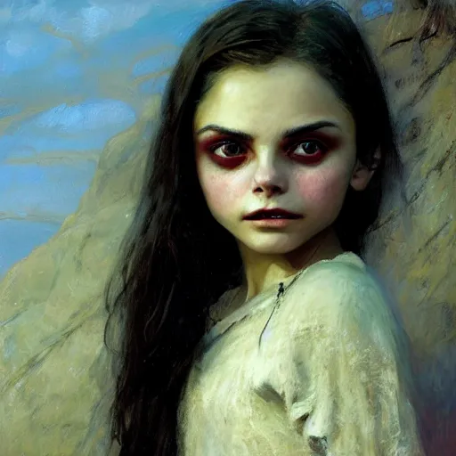 Prompt: dafne keen, vampire teeth, painting by Gaston Bussiere, Craig Mullins