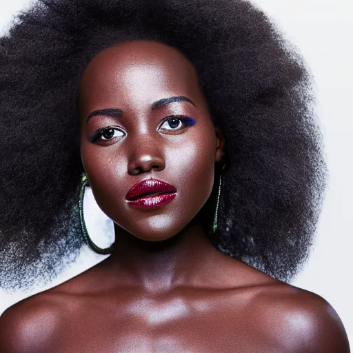 Image similar to Fully-clothed full-body close-up portrait of Lupita Nyong'o, XF IQ4, 50mm, F1.4, studio lighting, professional, 8K