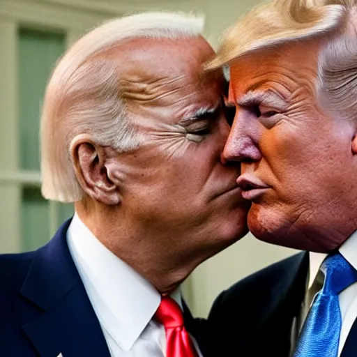 Image similar to joe biden kissing donald trump, photograph