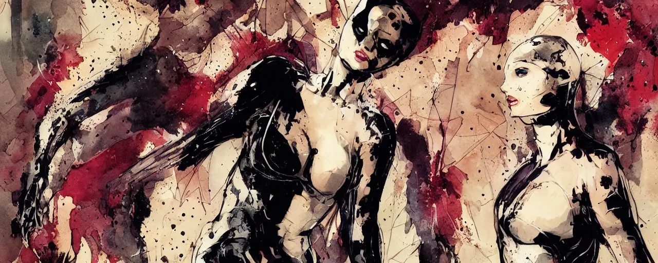 Prompt: comic cover art by david mack and greg rutkowski, catwoman full body, tight fit, vivid vector colors, russian female, perfectly symmetrical facial features, hyperdetailed, bleed, spatter, india ink, bill sienkiewicz
