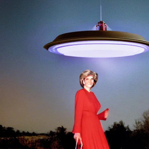 Image similar to princess diana being beamed up to a UFO