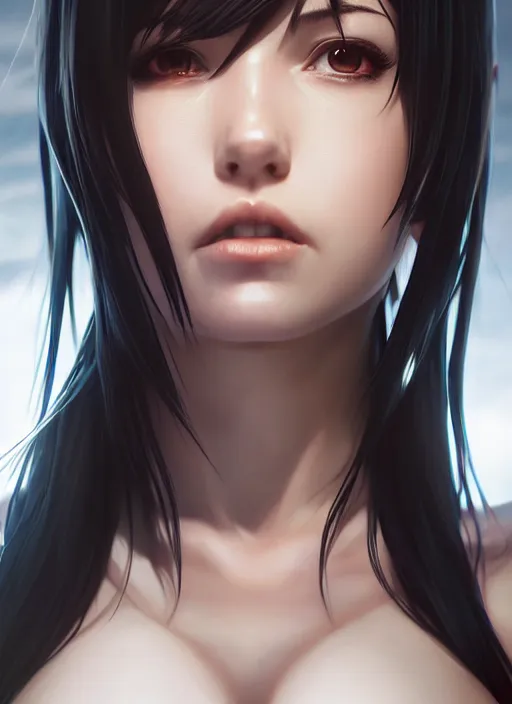 Image similar to portrait of tifa lockhart, final fantasy, art by artgerm, wlop, loish, ilya kuvshinov, 8 k hyperrealistic, hyperdetailed, beautiful lighting, detailed background, depth of field, symmetrical face, frostbite 3 engine, cryengine,