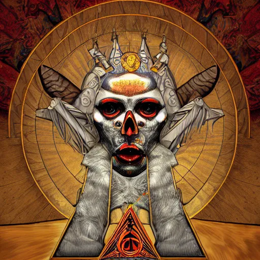 Image similar to portre of a demon, masonic and kabalistic symbols in background, digital art, ultra detailed