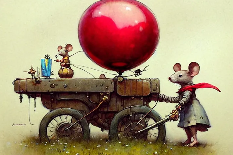 Image similar to adventurer ( ( ( ( ( 1 9 5 0 s retro future robot mouse balloon birthday wagon house. muted colors. ) ) ) ) ) by jean baptiste monge!!!!!!!!!!!!!!!!!!!!!!!!! chrome red