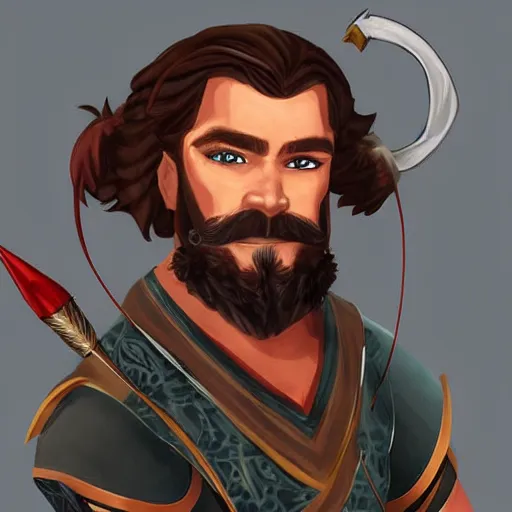 Prompt: a bearded archer, dungeons and dragons character art, portrait