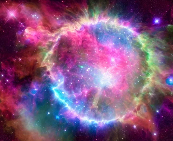 Image similar to 4 k hd, high detail photograph of supernova, nebula, full colour, shot with sigma f / 4. 2, 2 5 0 mm sharp lens, wide shot, consistent, volumetric lighting, high level texture render