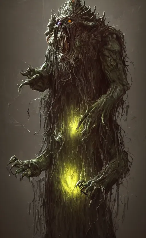 Image similar to a a full body portrait of a scary monster garden gnome, dynamic lighting, photorealistic dark fantasy concept art, trending on art station, stunning visuals, creative, cinematic, ultra detailed, scary art, monster