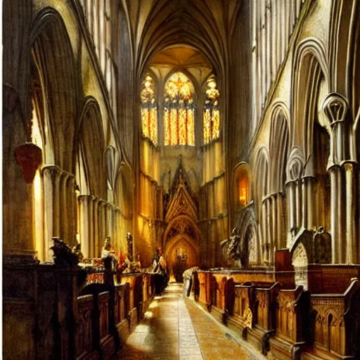 Image similar to inside a giant medieval cathedral, ornate and intricate details. highly detailed painting by gaston bussiere, j. c. leyendecker 8 k