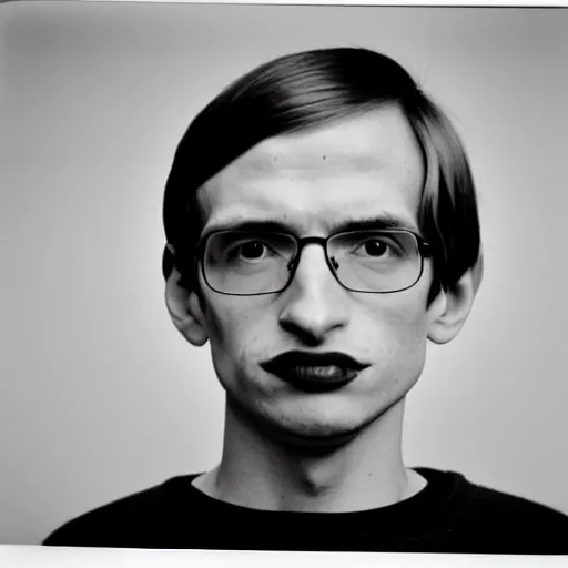 Image similar to Mugshot Portrait of Young Stephen Hawking, taken in the 1970s, photo taken on a 1970s polaroid camera, grainy, real life, hyperrealistic, ultra realistic, realistic, highly detailed, epic, HD quality, 8k resolution, body and headshot, film still, front facing, front view, headshot and bodyshot, detailed face, very detailed face