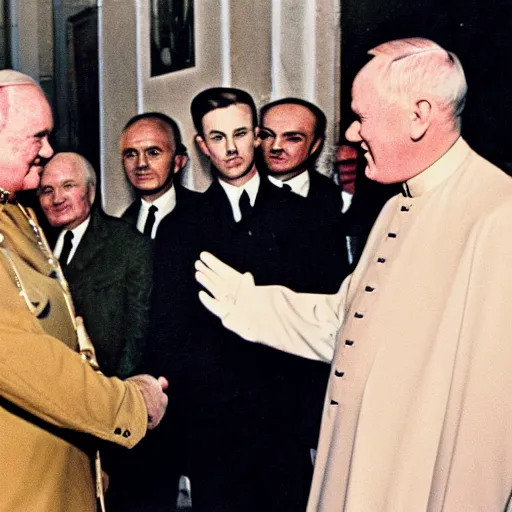 Image similar to Adolph Hitler meeting John Paul II, famous photo