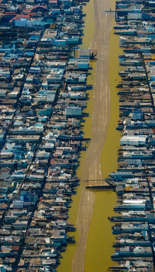 Prompt: color pentax photograph of a pristine, modern architecture storm surge barrier from an aerial perspective. epic colours and lighting!