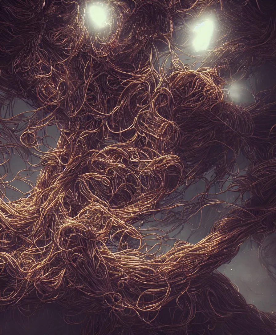 Image similar to spaghetti monster, cinematic lighting, 8k, artstation