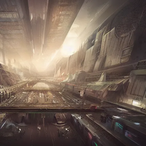 Image similar to futuristic underground polluted city, depressing, artstation