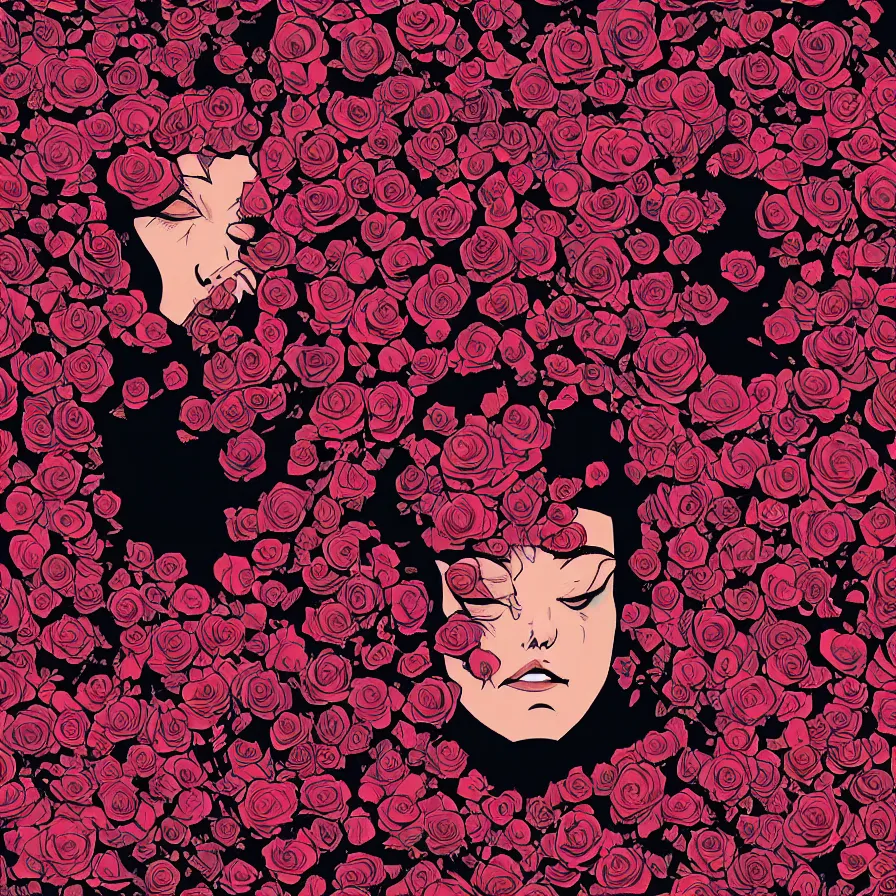 Image similar to queen covered in roses, satoshi kon, ethereal, glossy, laurie greasley, unconscious, illusions, intuition