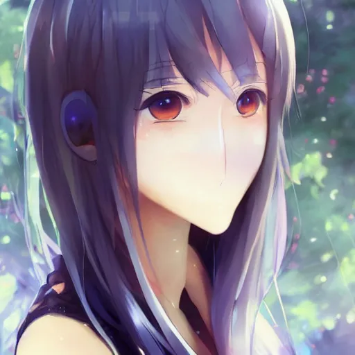 a very beautiful anime girl, mouth open, side profile