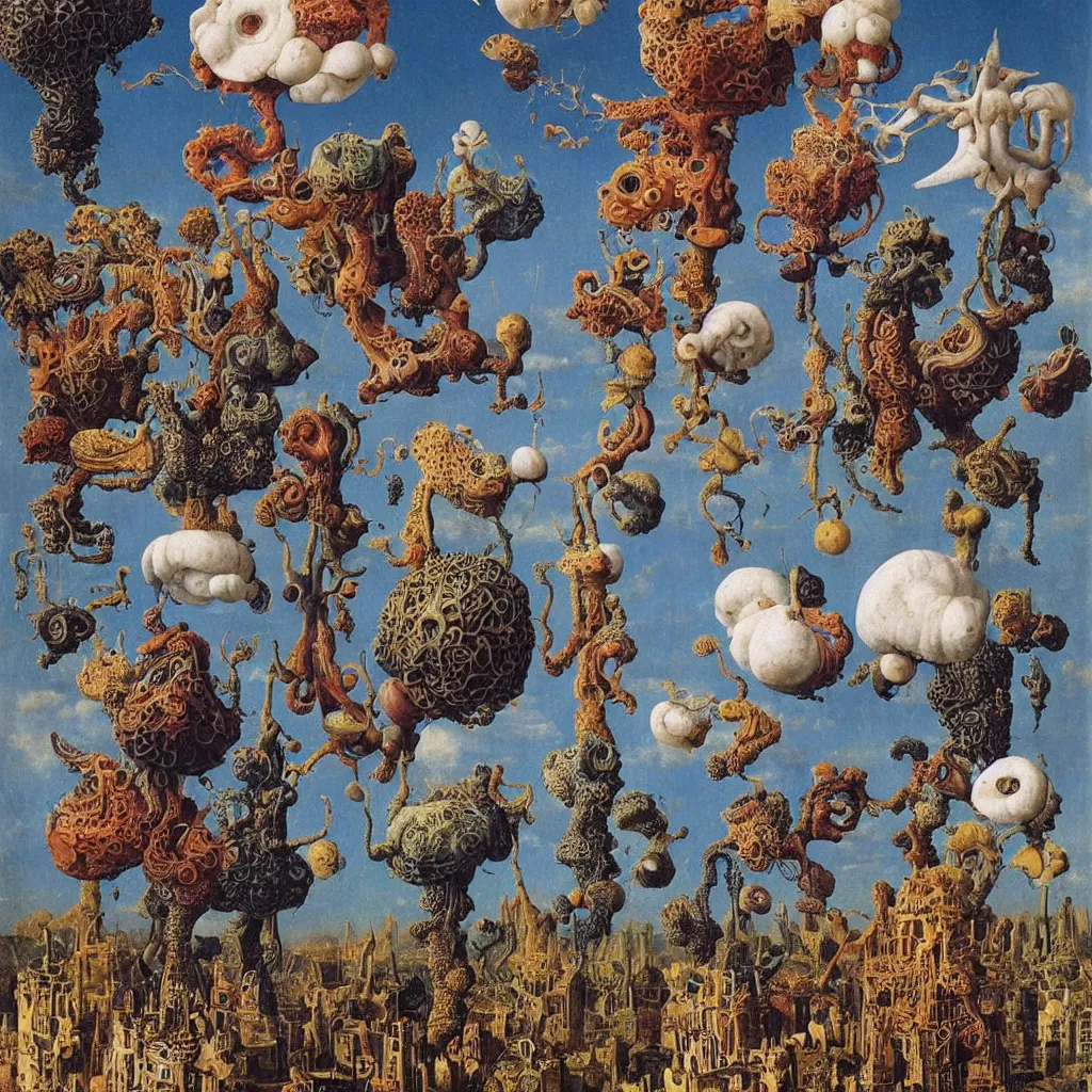 Prompt: a single colorful! ( lovecraftian ) humanoid fungus tower white! clear empty sky, a high contrast!! ultradetailed photorealistic painting by jan van eyck, audubon, rene magritte, agnes pelton, max ernst, walton ford, andreas achenbach, ernst haeckel, hard lighting, masterpiece