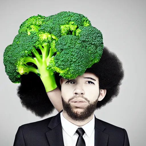 Prompt: man with broccoli shaped afro