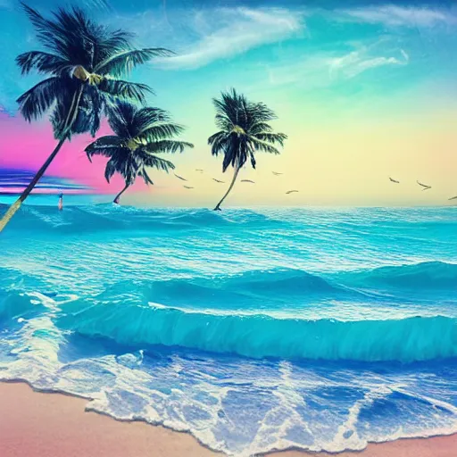 Image similar to the vaporwave beach