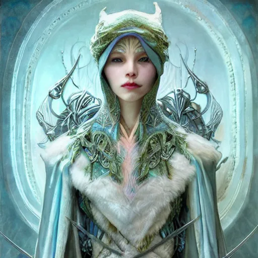 Prompt: an epic concept art of a handsome androgynous male snow elf with a bow in a turquoise cape and silver armour, albino skin, winter vibes, elegant, very coherent symmetrical artwork, by tomasz alen kopera and alphonse mucha, photorealistic, sharp focus, octane render, rtx, hdr, unreal 5, trending on artstation