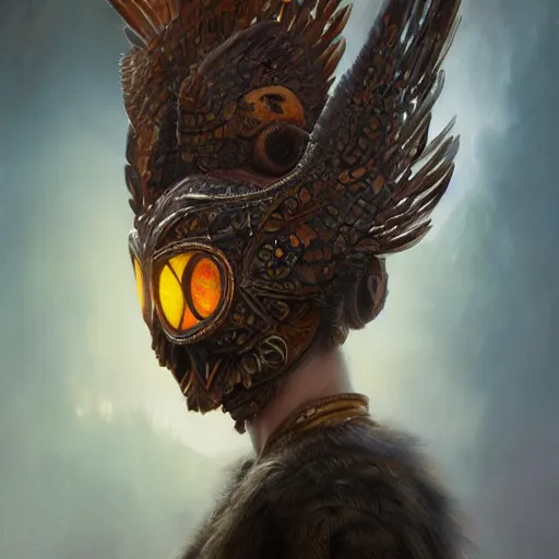 Image similar to a ultradetailed beautiful concept art of a an intricate wooden mask of an owl painted with beautiful colors, but the mask seems to hide some dark secret, concept art, high resolution 4 k, by tom bagshaw, greg rutkowski, charli bowater and artgeem