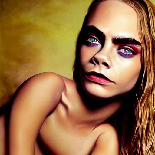 Image similar to hyper - realistic portrait of cara delevingne, 8 k, photo, art by david lachapelle