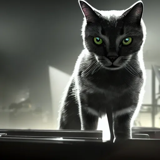 Image similar to atmospheric screenshot of a cat playing on piano in call of duty, 4k