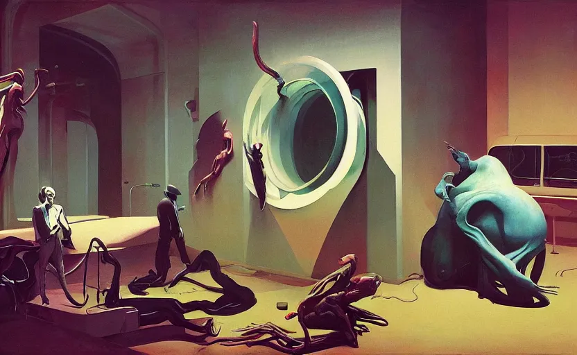 Image similar to inside a time machine, very coherent, painted by Francis Bacon and Edward Hopper, Wayne Barlowe, painted by James Gilleard, surrealism, airbrush, art by JamesJean