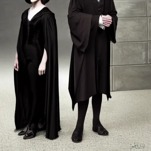 Image similar to Emma Watson as Professor Severus Snape, full body shot