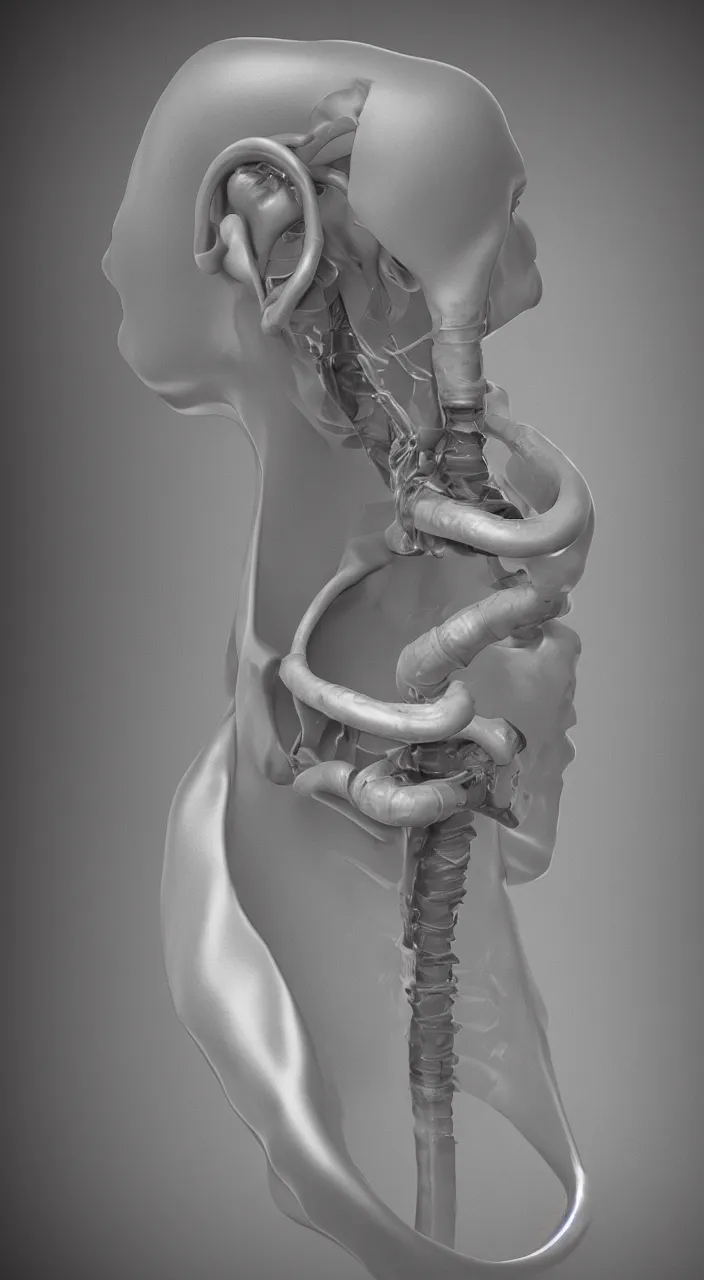 Prompt: a ceramic windpipe in the shape of a human oesophagus in the style of a medical drawing, unreal engine, dynamic lighting, 8k,